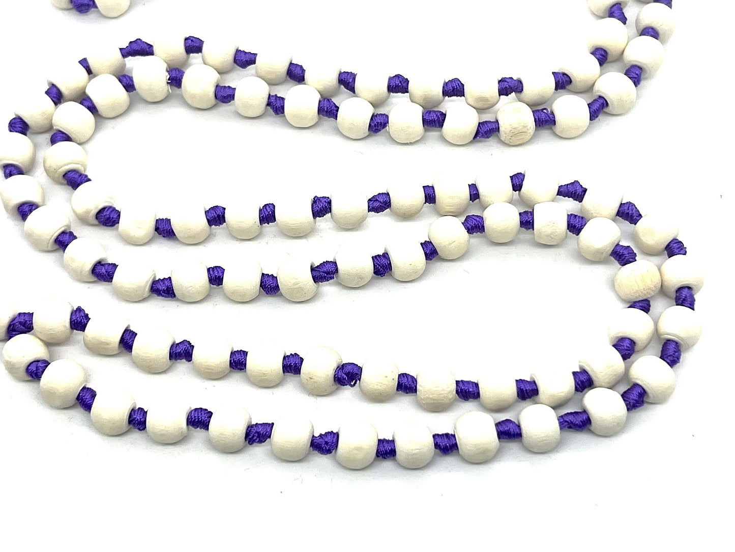 Tulsi Mala Beaded Necklace - Hand Knotted Tulasi Beads - 7 Chakra Mala (Purple String)