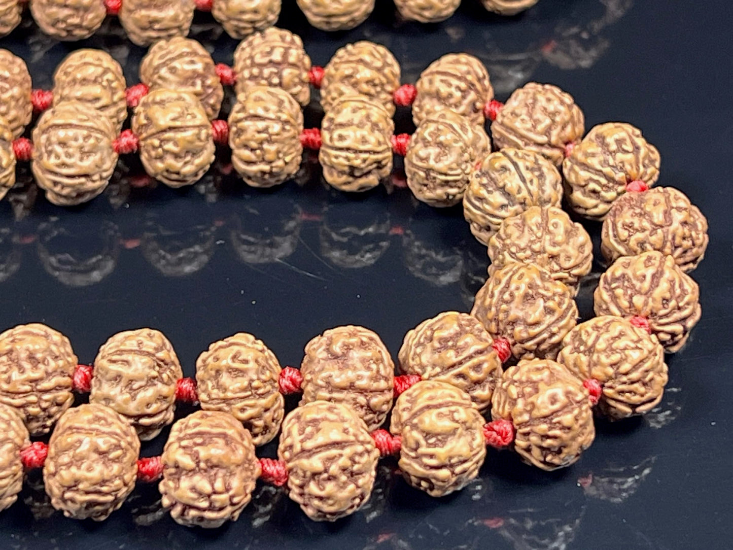 Hand-Knotted 5 Mukhi Chikna Rudraksha Mala Beads Necklace - Five Faced Pathri Rudraksh Rosary - Heart Chakra - 108 Buddhist Prayer Beads