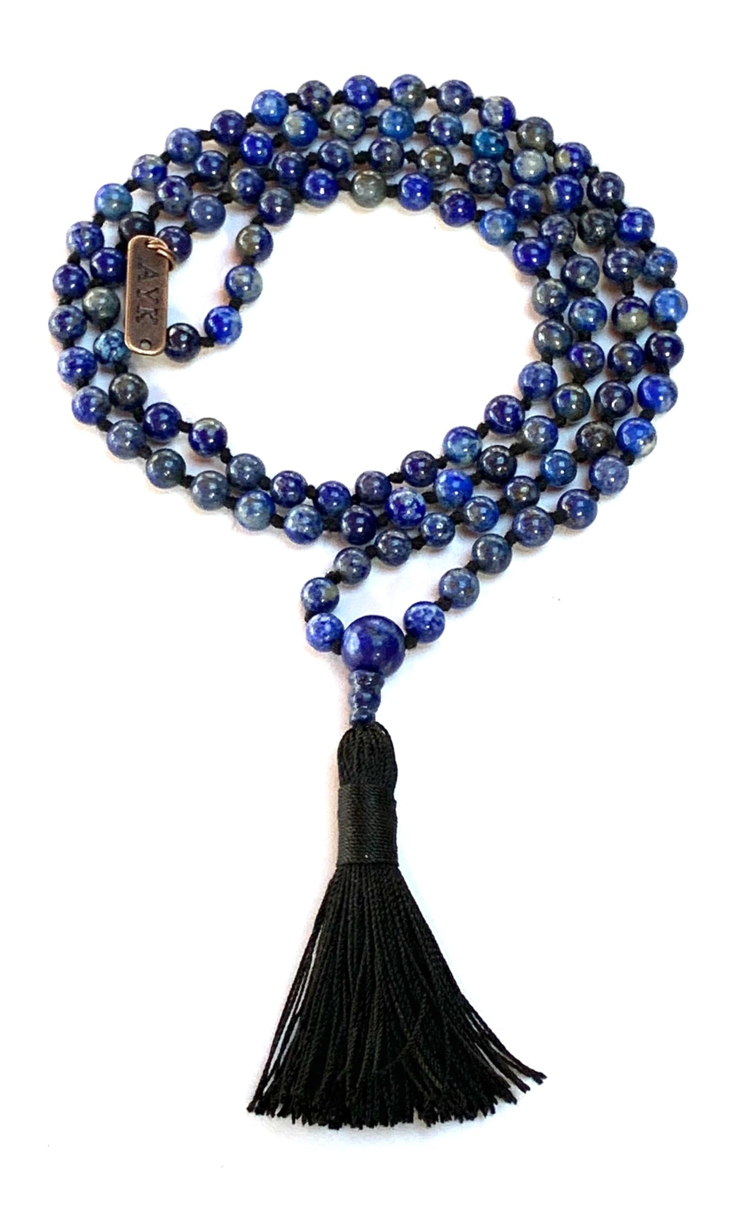 AWAKEN YOUR KUNDALINI Hand Knotted Lapis Lazuli Mala Necklace - 8mm Bead Size - Birthstone Sagittarius Sun Sign - Astrological Sign Pisces - Third Eye Chakra