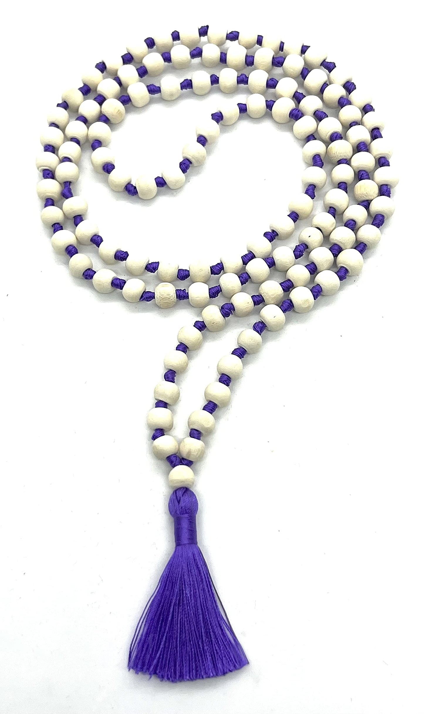 Tulsi Mala Beaded Necklace - Hand Knotted Tulasi Beads - 7 Chakra Mala (Purple String)