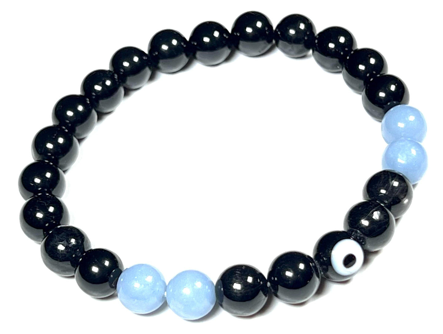 AWAKEN YOUR KUNDALINI Empath Protection Bracelet | Stones for Spiritual Awareness | Evil Eye, Tourmaline, Apache Tear, and Angelic Beads Stretch Bracelet | Root Chakra Jewelry