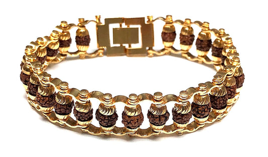 Handmade Rudraksha Beads Bracelet - Chain Link Bracelet – 6-7 mm Bead Size - Brass