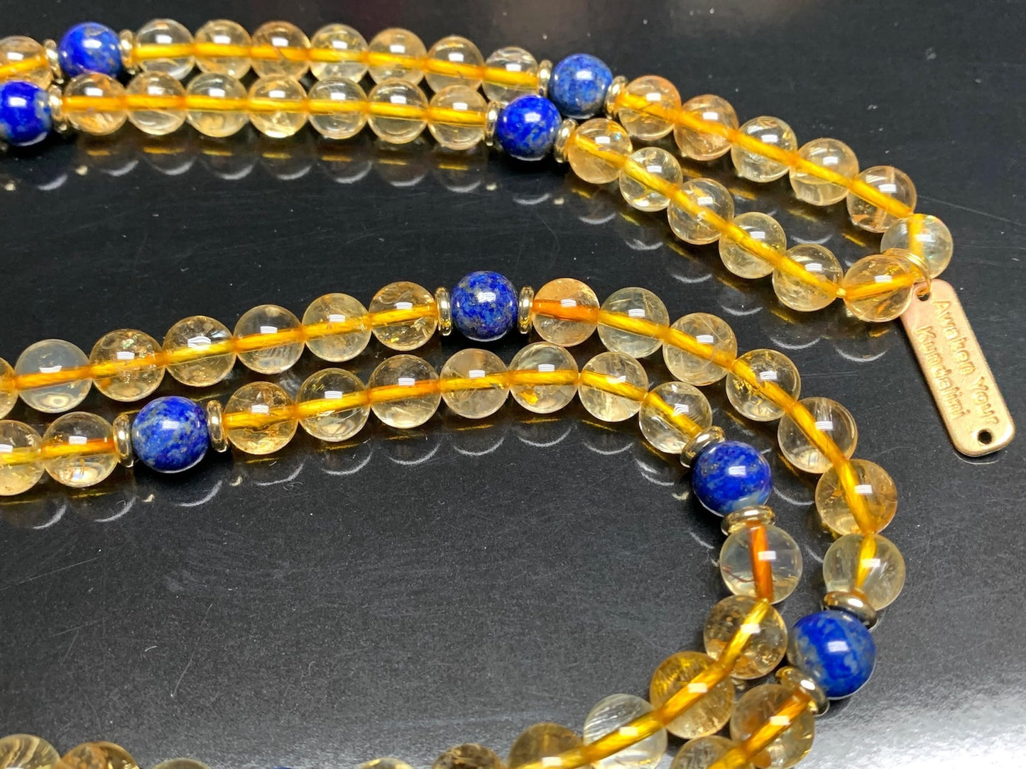 SolSky | Handmade Wisdom Necklace – Natural Citrine & Lapis Lazuli Mala Beads | 8mm 108 Beads | Solar Plexus & Throat Chakras | November & September Birthstones | Ethically Sourced