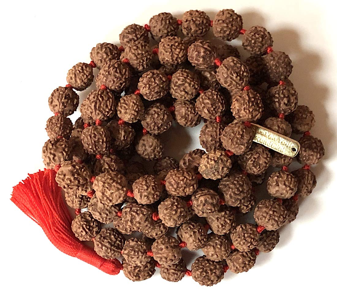 AWAKEN YOUR KUNDALINI Hand-Knotted 5 Mukhi Rudraksha Mala (10mm) - Wisdom & Inner Peace - Crown Chakra Alignment, Capricorn Sun Sign