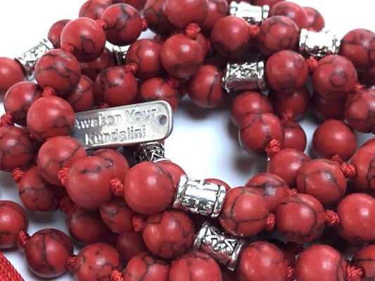 Certified Energized Mala Beads Necklace with COA - Chakra Mala - Japa Mala - 8mm 108 Buddhist Prayer Beads - Meditation Mala - Tassel Necklace – Zodiac/Sun Sign stones (Red Howlite)
