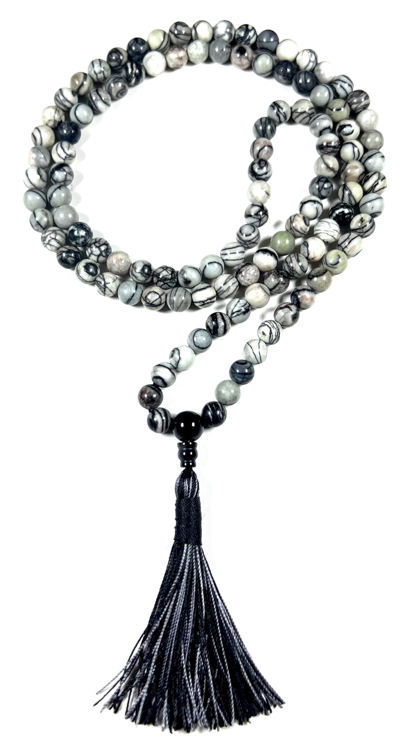 Handmade Natural Netstone Jasper Mala Beads Necklace | 8mm | 108 Beads | Earth Energy Mala | Aries Birthstone & Root Chakra