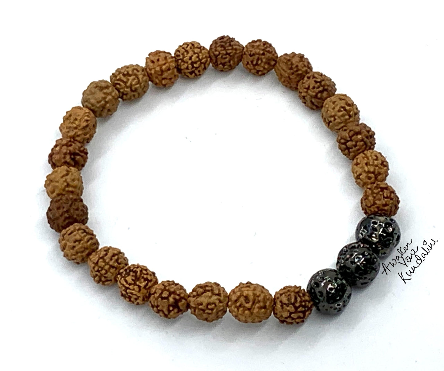 VULCAN 5 Mukhi Rudraksha & Gun Metal Lava Bracelet | Grounding & Spiritual Focus