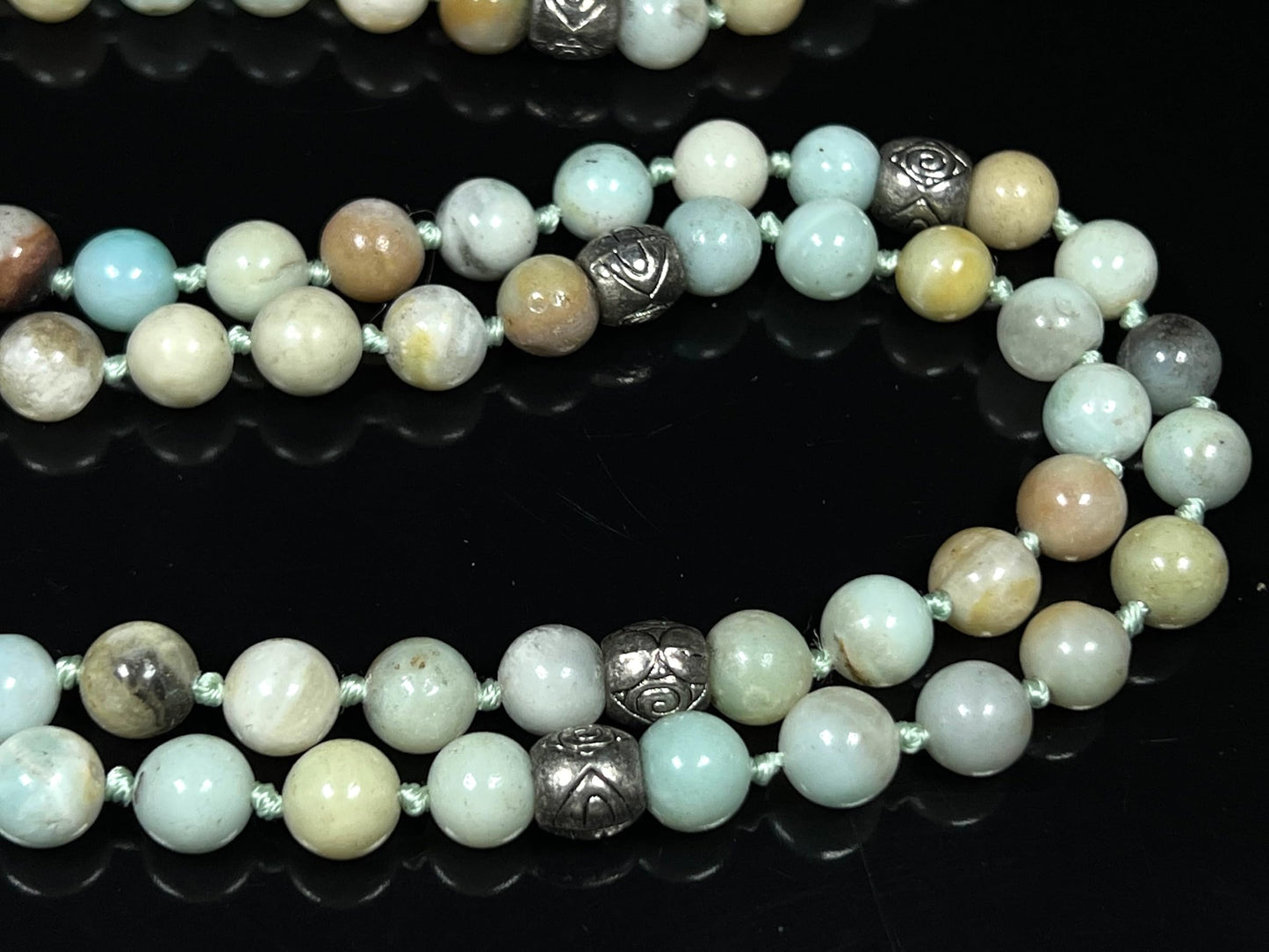 Hand-knotted Amazonite Mala Necklace 8mm 108 Beads - Virgo and Cancer Zodiac Sun Sign Crystal Gemstones