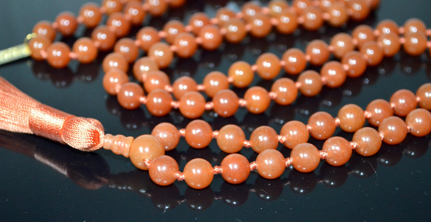 Hand-Knotted Orange Jade Beads Mala Necklace, 8mm 108 Beads – Virgo & Libra Birthstone, Sacral Chakra Necklace