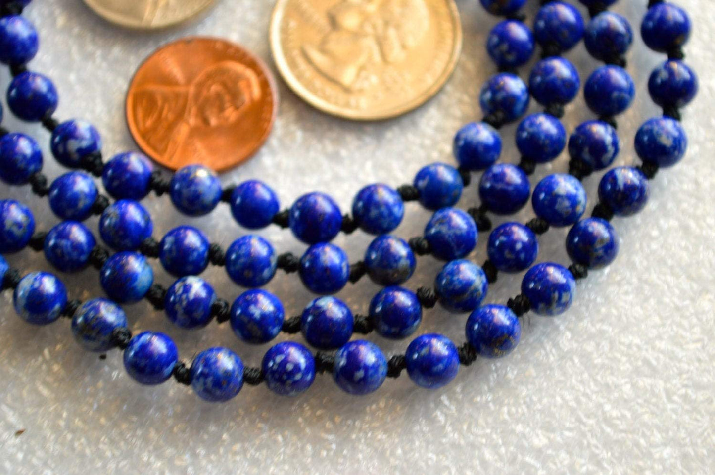 Hand Knotted 6mm Lapis Lazuli Mala Beads Necklace | Third Eye & Throat Chakra Healing | Intuition & Communication Boost