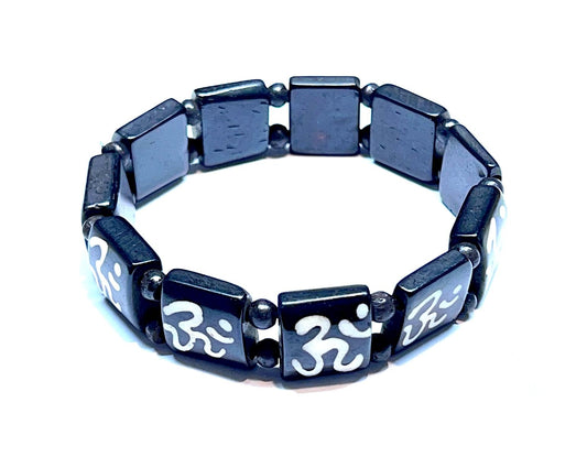 Tibetan Yak Bone Om Healing Bracelet - Chakra Alignment & Balancing (Style-6 Wrist size 6.5"-7"; Bead size 14 mm)
