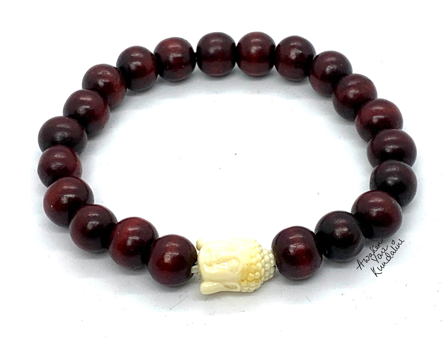 Rosewood Beads Stretch Bracelet with White Buddha | ARANYA Collection