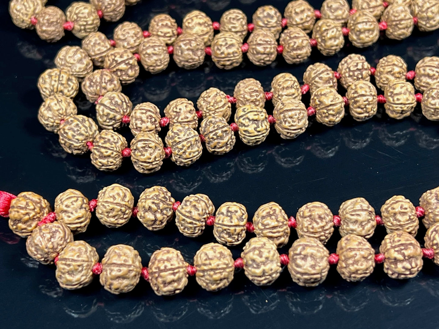Hand-Knotted 5 Mukhi Chikna Rudraksha Mala Beads Necklace - Five Faced Pathri Rudraksh Rosary - Heart Chakra - 108 Buddhist Prayer Beads
