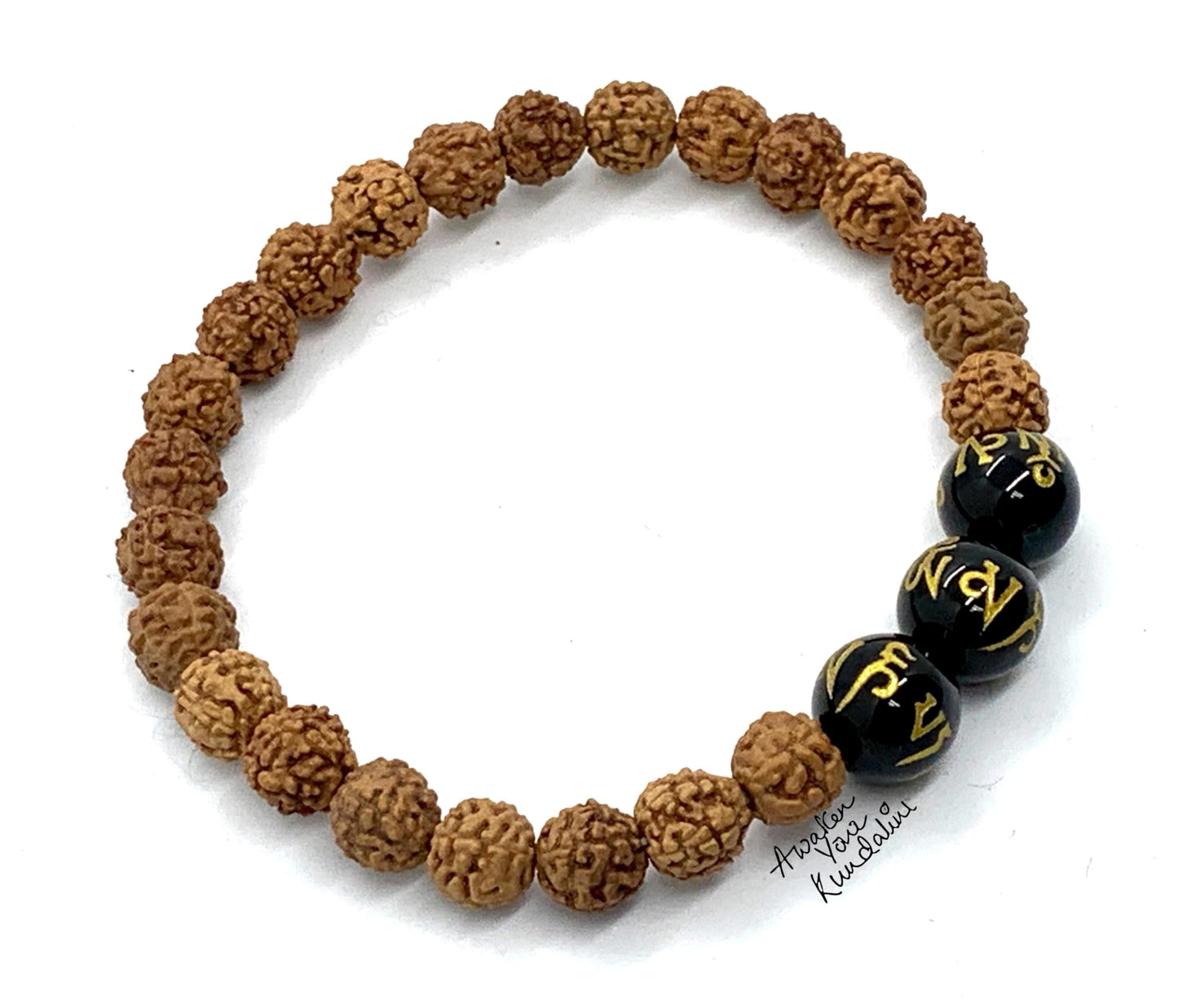 Grounding & Balance: 5 Mukhi Rudraksha Bracelet with Black Obsidian - Capricorn Birthstone - Root & Crown Chakra Harmony