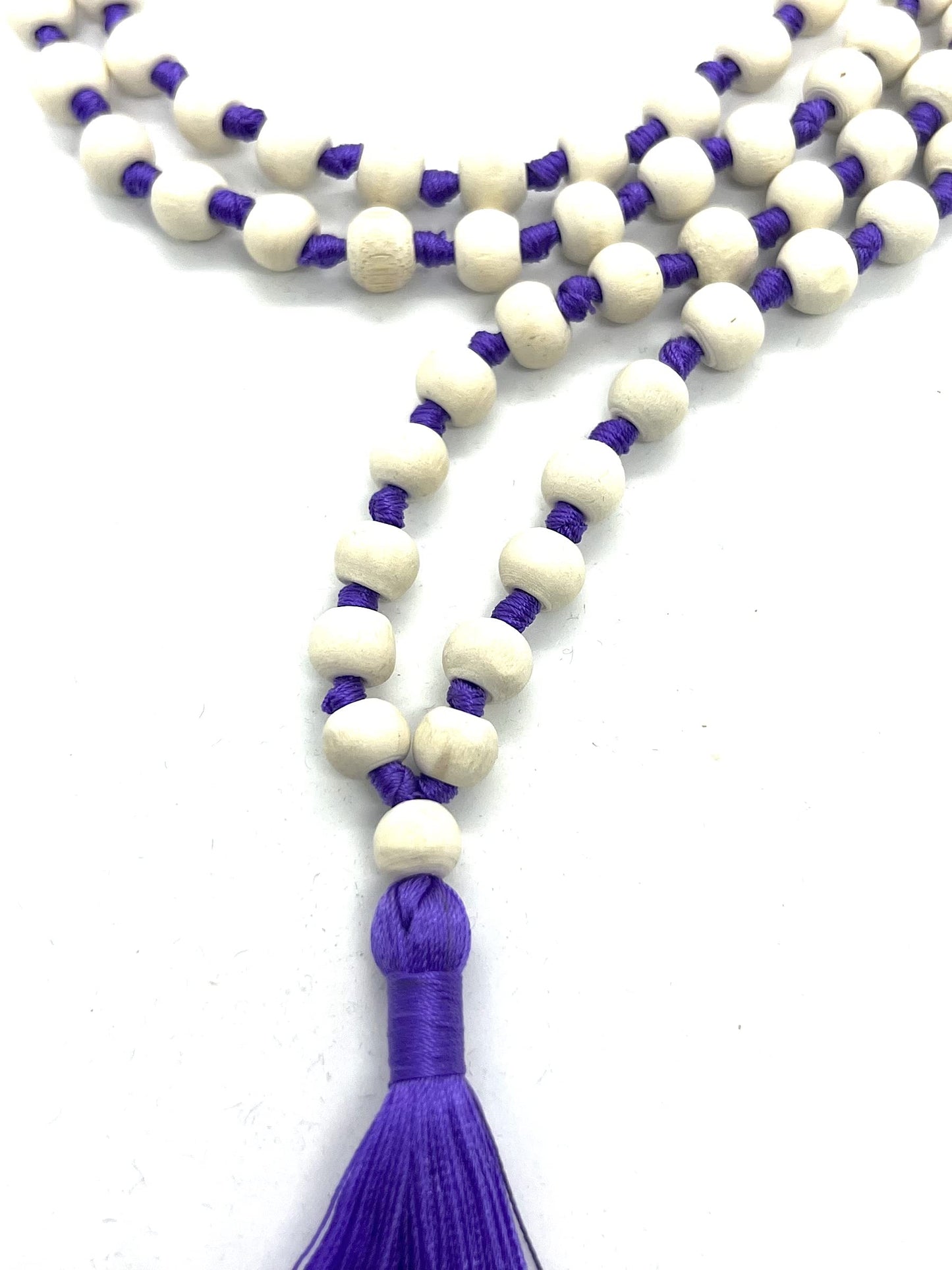 Tulsi Mala Beaded Necklace - Hand Knotted Tulasi Beads - 7 Chakra Mala (Purple String)