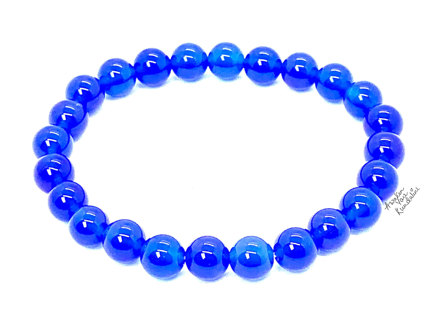 8mm Blue Jade Stretch Bracelet - March Birthstone for Pisces - Throat Chakra Association