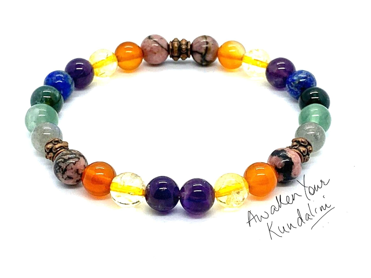 Harmony and Positivity Bracelet - Amethyst, Citrine, Moss Agate, Lapis Lazuli Bracelet (Calming 8mm Beads)