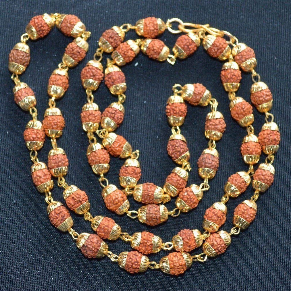 Awaken Harmony & Spiritual Growth - Handmade Rudraksha Kanthi Mala (6mm Beads, Golden Accents) - 5 Mukhi Rudraksh
