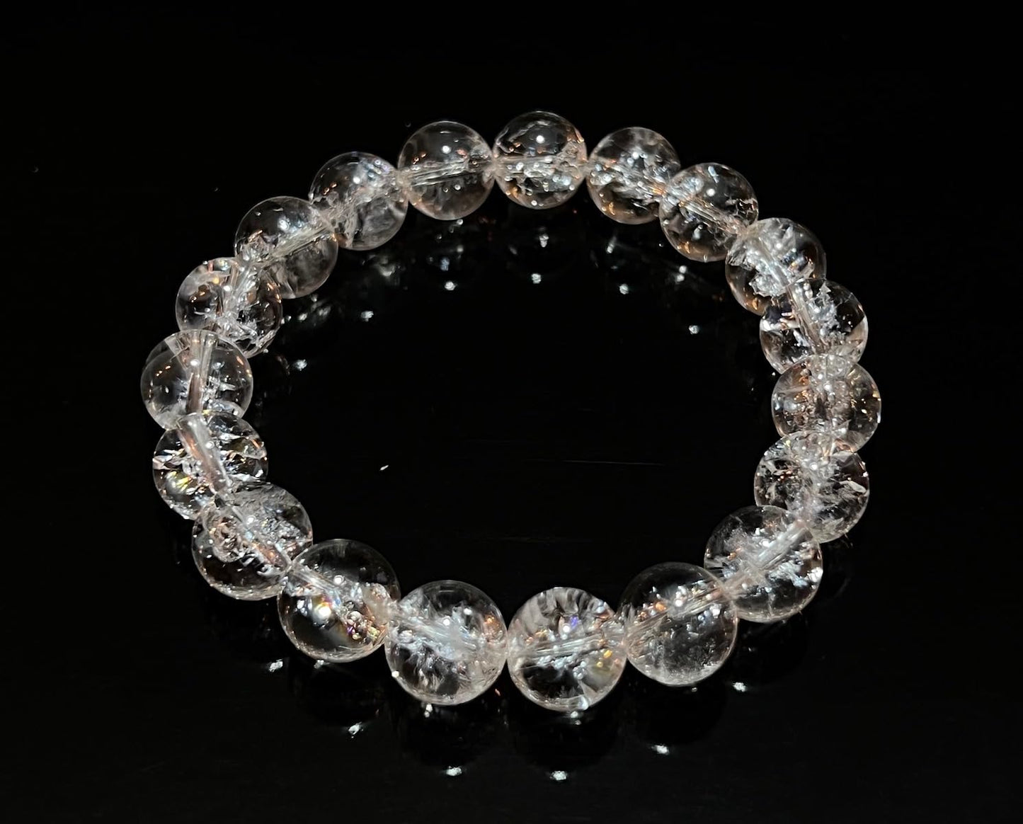 Himalayan Ice Nirvana Crystal Quartz Stretch Bracelet - 10mm AAAAA Grade - April Birthstone, Aries - Crown Chakra