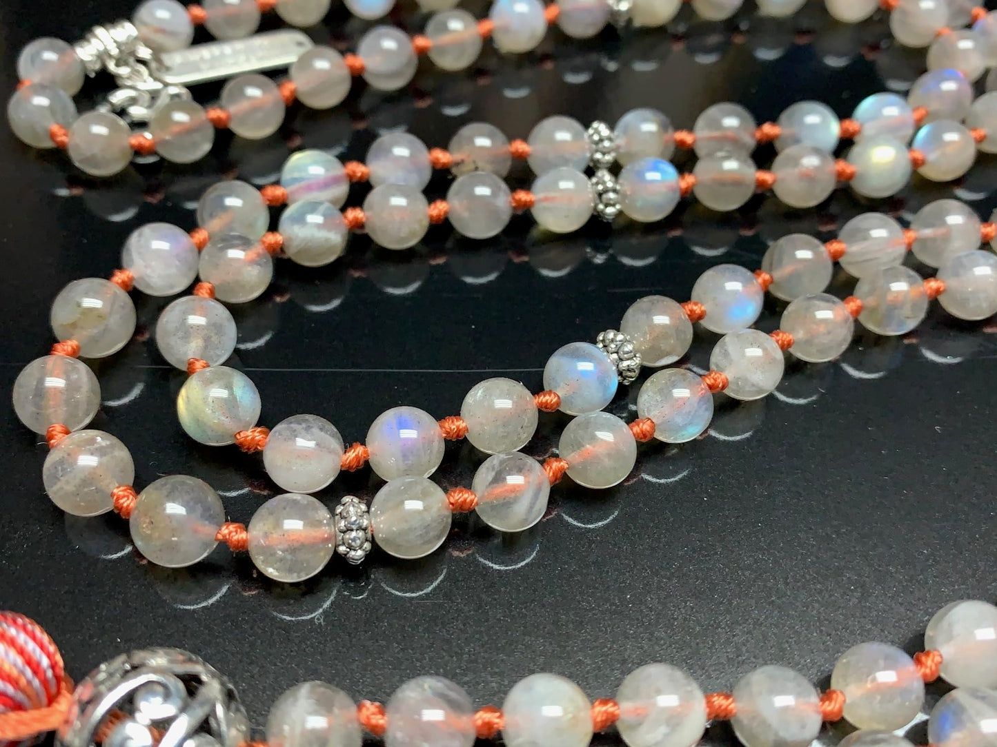 Hand Knotted Labradorite Mala Necklace | 108 Beads | Scorpio Birthstone Necklace | Throat Fifth Chakra | Tassel Necklace | Communication | Self Expression | Creativity in Writing | Public Speaking