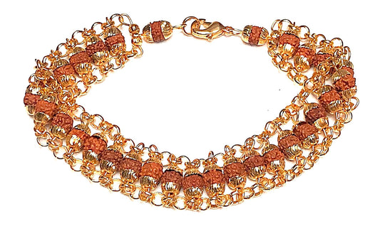 AWAKEN YOUR KUNDALINI 6mm Rudraksha Bracelet in Golden Finish Alloy Chain, Crown Chakra, Universal Zodiac Sun Sign, Wrist Size 7.5 Inches