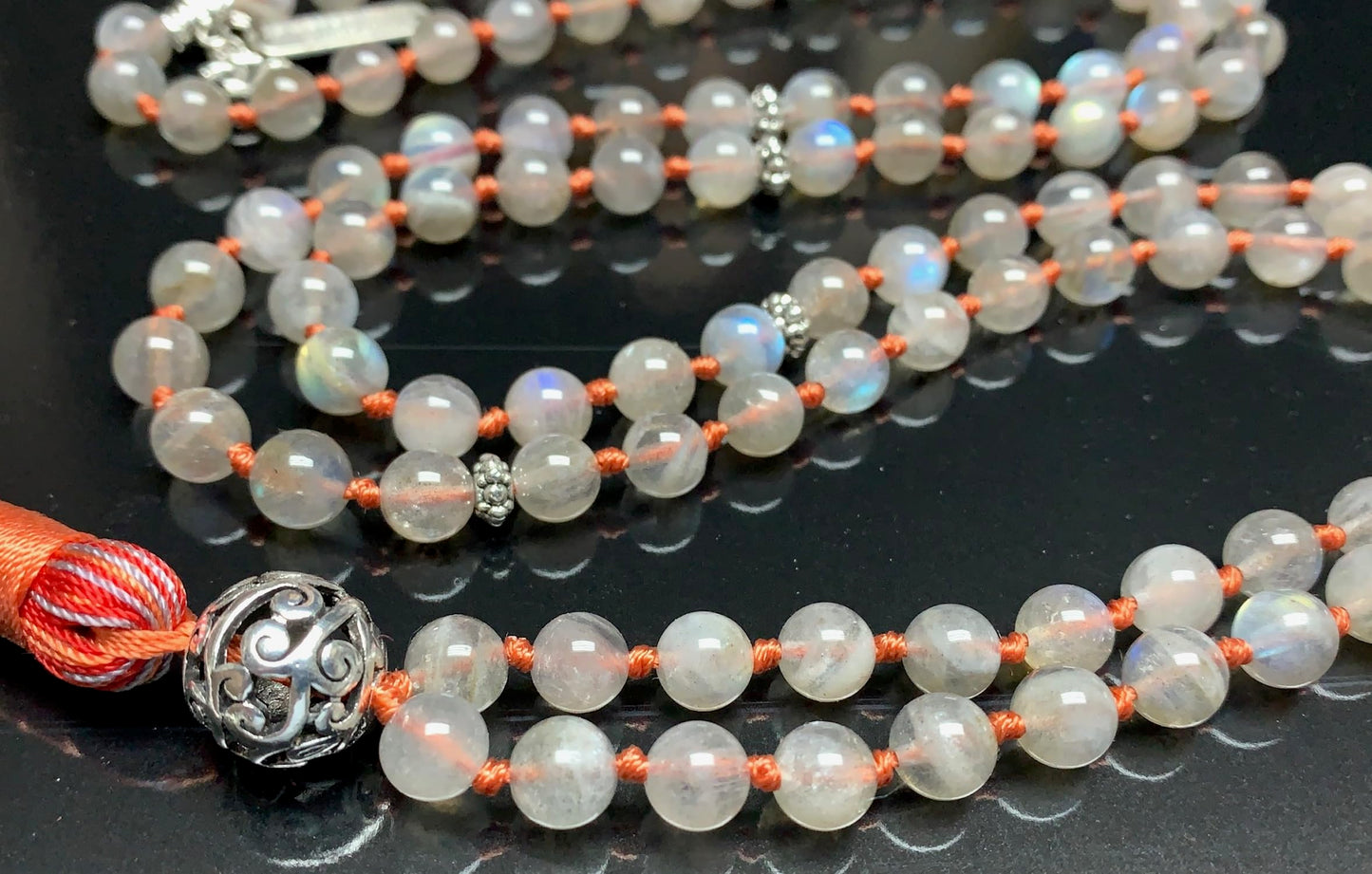 Hand Knotted Labradorite Mala Necklace | 108 Beads | Scorpio Birthstone Necklace | Throat Fifth Chakra | Tassel Necklace | Communication | Self Expression | Creativity in Writing | Public Speaking