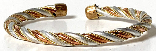 Awaken Your Kundalini Copper Ashtadhatu (mix of 8 metals) bracelet - 3 twisted bands in Gold Silver Copper Polish - Bracelet for Arthritis Golf Sport Aches & Pains (STYLE 2 (Thickness 6 mm))