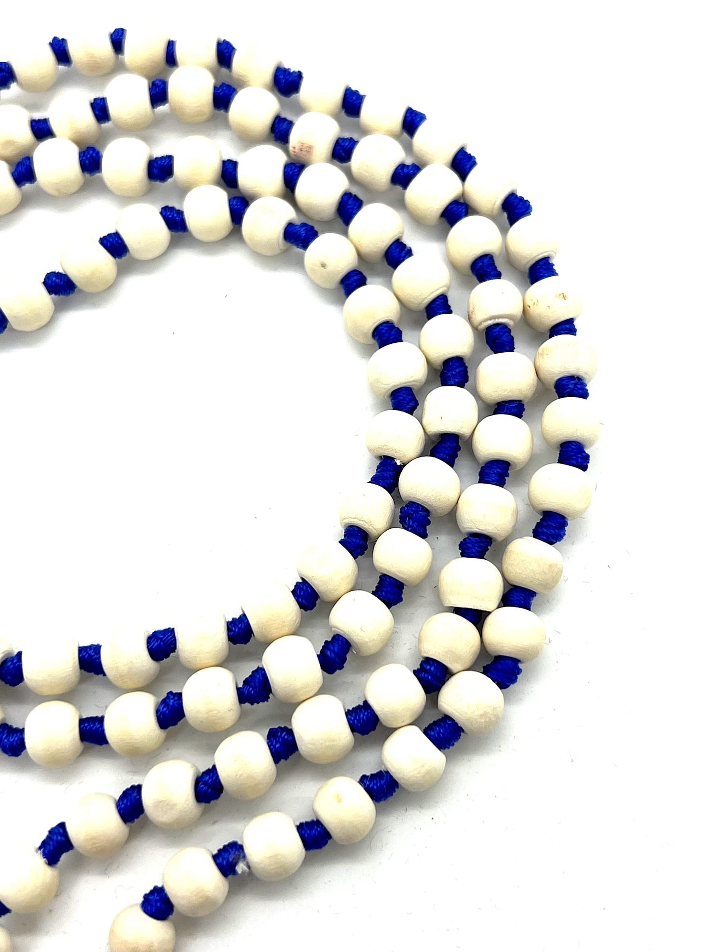 Tulsi Mala Beaded Necklace - Hand Knotted Tulasi Beads - 7 Chakra Mala (Blue String)