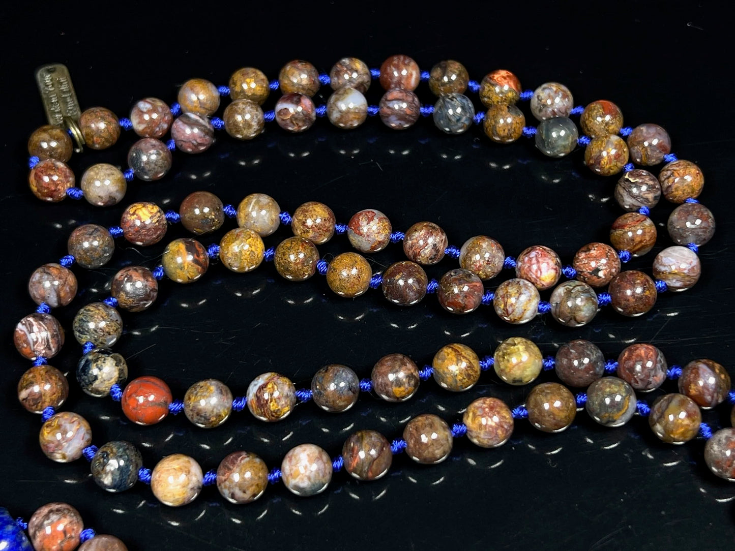 Hand Knotted Pietersite Mala Necklace – 8mm | 108 Beads | Third Eye & Solar Plexus Chakras | September Birthstone Energy | Ethically Sourced