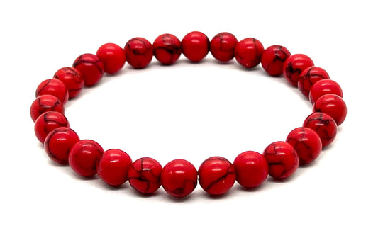 Ignite Your Inner Strength: Red Howlite Stretch Bracelet - Gemini Birthstone - Root Chakra Bracelet