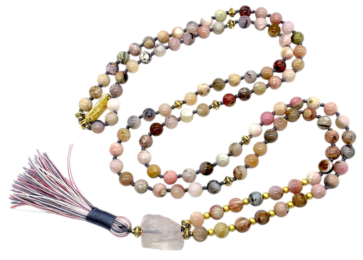 Pink Opal Mala Necklace | 8mm 108 Beads Hand-Knotted | AMOR Collection