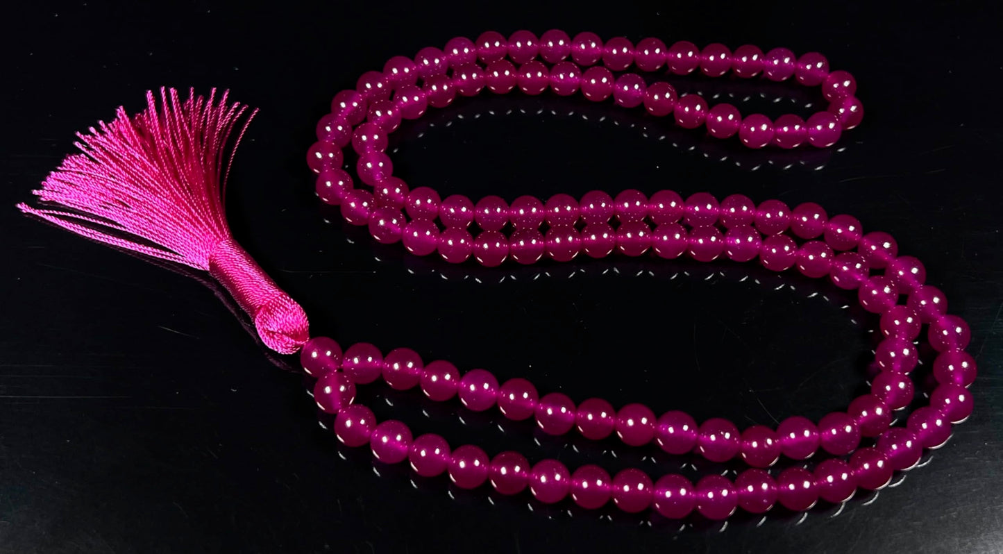 Handmade Magenta Jade Mala Beads Necklace | 8mm 108 Beads | Handmade Spiritual Jewelry | Birthstone & Heart Chakra Energy