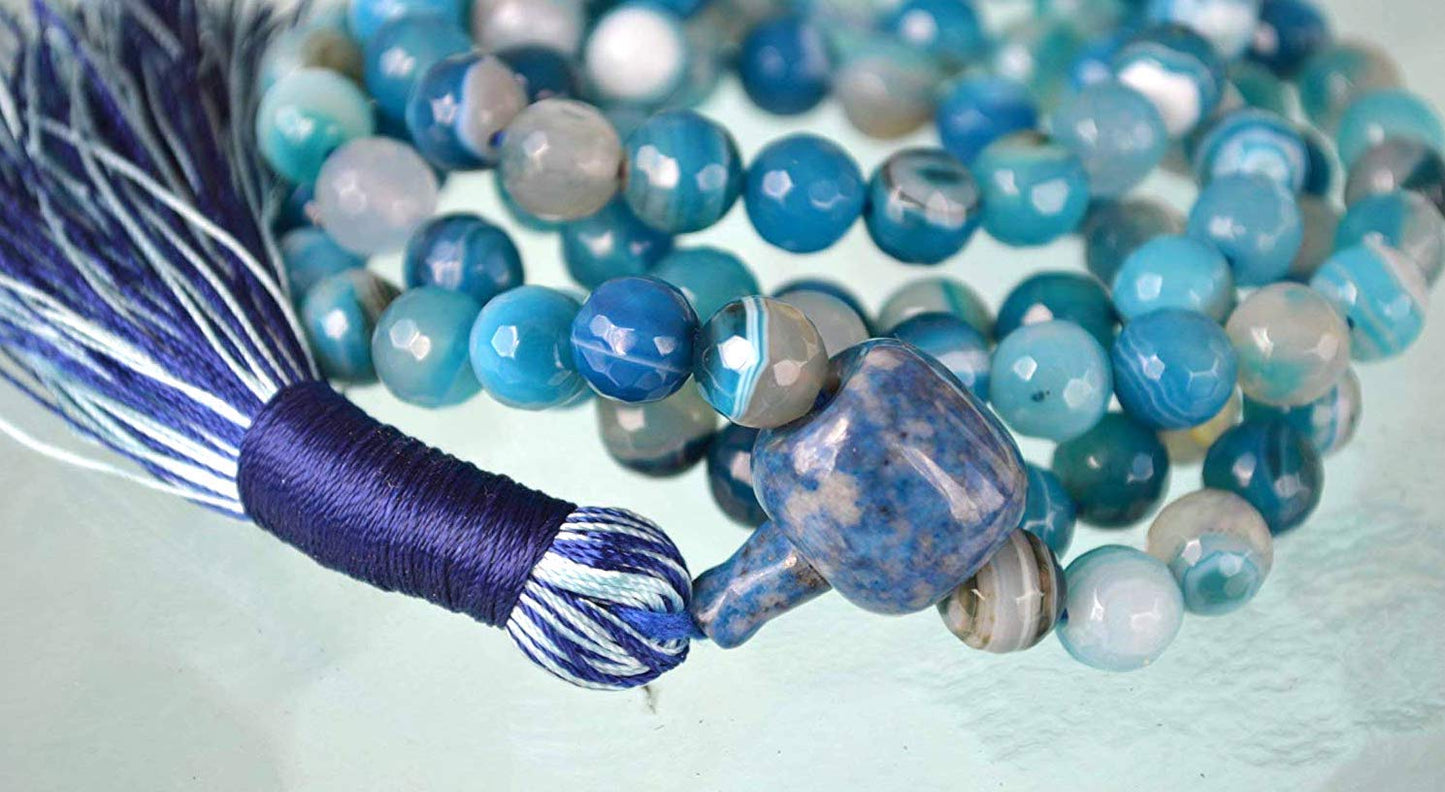 Blue Lace Agate mala Beads Necklace