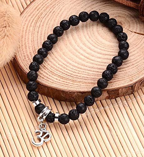 VULCAN Lava Stretch Bracelet with Om Charm | Grounding & Aromatherapy | 8mm