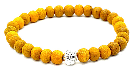 Haldi (Turmeric) & Lava Rock Beads Stretch Bracelet – 8mm – Solar Plexus Chakra & Leo Birthstone – Meditation Jewelry