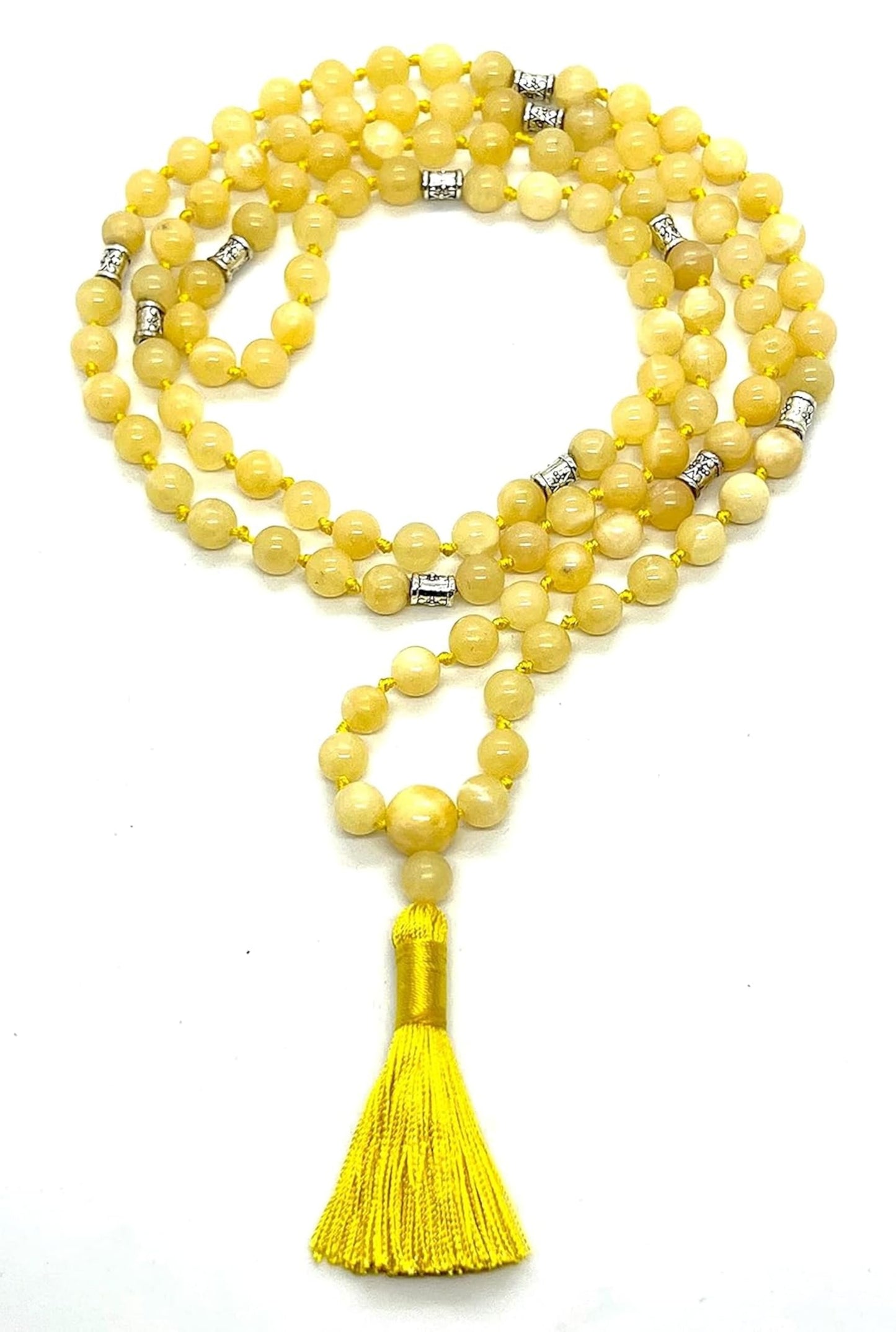 Hand-knotted Calcite Mala Necklace - Taurus & Gemini Birthstone - Throat Chakra Harmony (8mm 108 Beads)