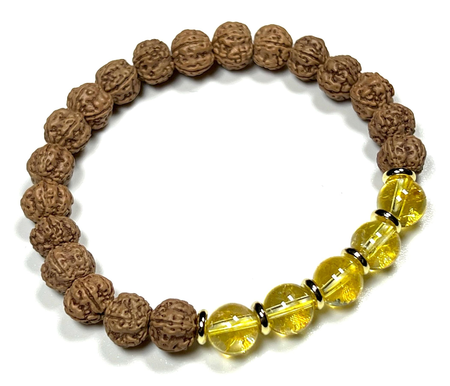 5 Mukhi (5 Faces) Chikna Rudraksha and Citrine Stretch Bracelet - November Birthstone for Sagittarius and Scorpio - Solar Plexus Chakra