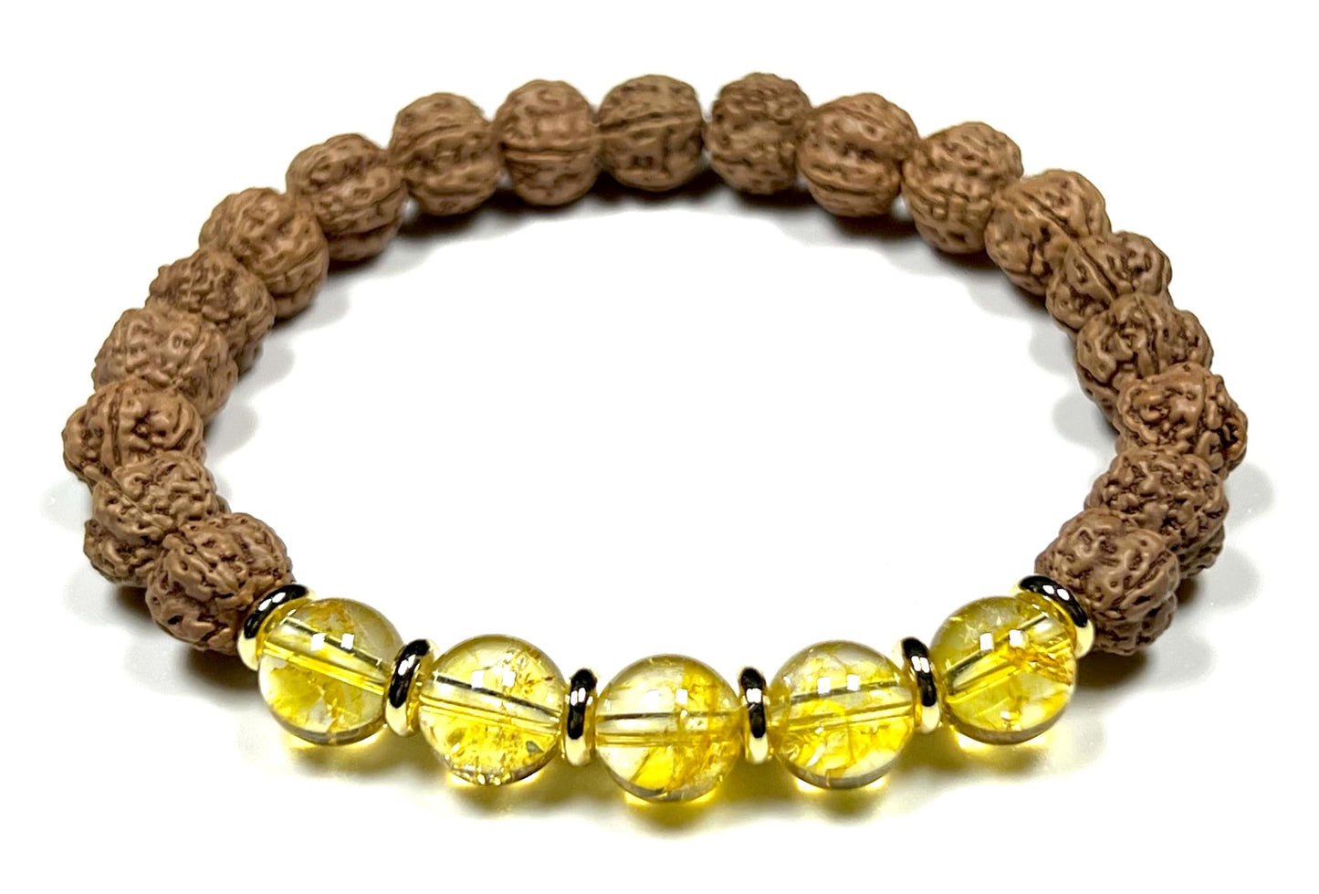 5 Mukhi (5 Faces) Chikna Rudraksha and Citrine Stretch Bracelet - November Birthstone for Sagittarius and Scorpio - Solar Plexus Chakra