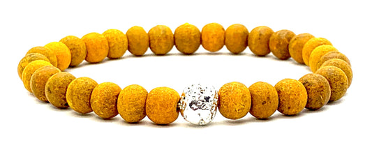 Haldi (Turmeric) & Lava Rock Beads Stretch Bracelet – 8mm – Solar Plexus Chakra & Leo Birthstone – Meditation Jewelry