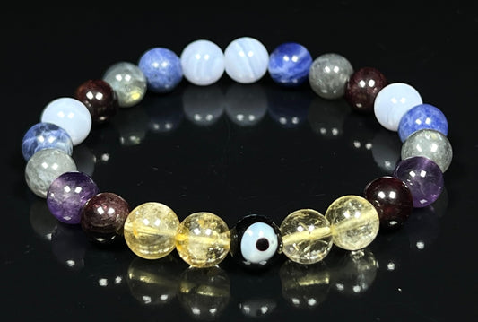 Crystals For Anxiety Stretch Bracelet | Universal Birthstone | Throat & Third Eye Chakra