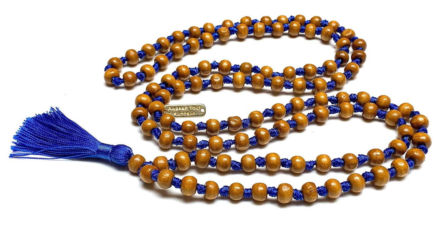 Awaken Your Kundalini Tulsi mala beads necklace hand knotted mala holy basil beads 8 mm 108 Buddhist prayer beads 7 Chakra mala colors - w/Velvet mala pouch (SIXTH BROW CHAKRA)
