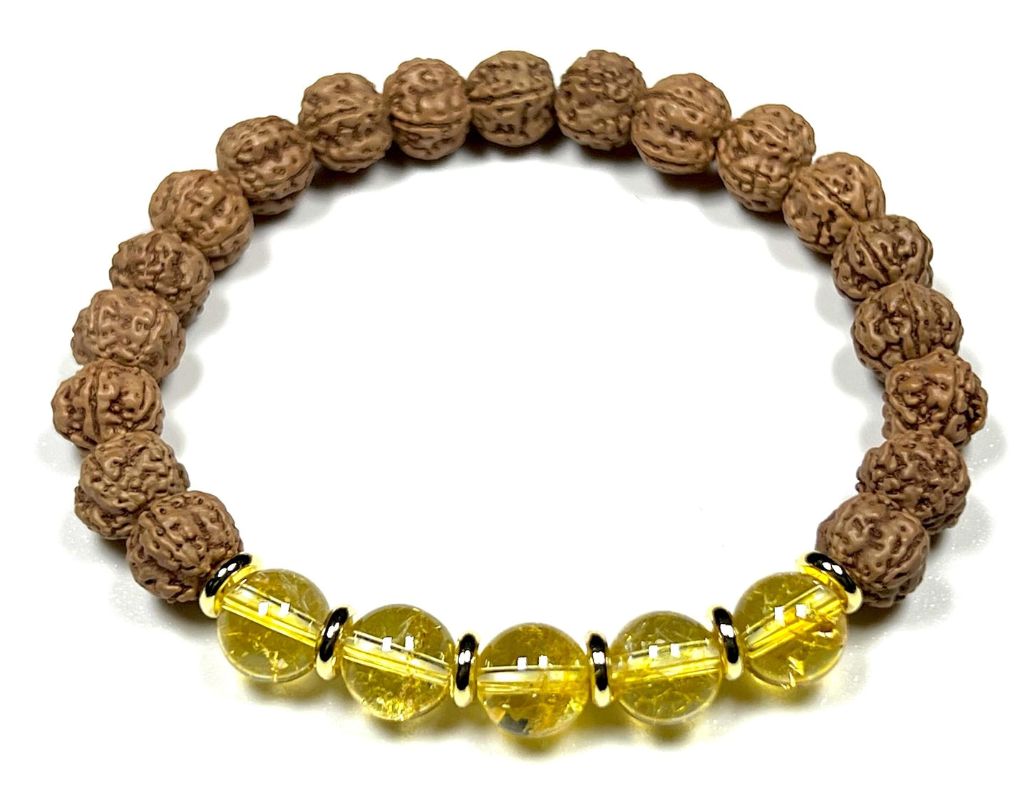 5 Mukhi (5 Faces) Chikna Rudraksha and Citrine Stretch Bracelet - November Birthstone for Sagittarius and Scorpio - Solar Plexus Chakra