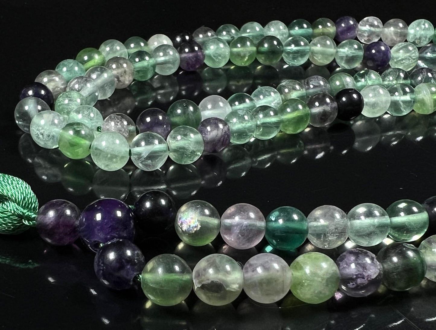 Handmade Rainbow Fluorite Mala Beads Necklace – 6mm & 8mm 108 Beads – Pisces Birthstone – Third Eye & Crown Chakra