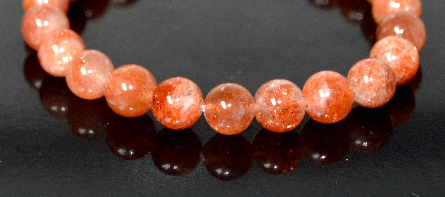 Handmade AAA Grade Sunstone Stretch Bracelet - Birthstone for Leo - July-August Sun Sign - Solar Plexus Chakra - Astrological Sign Leo