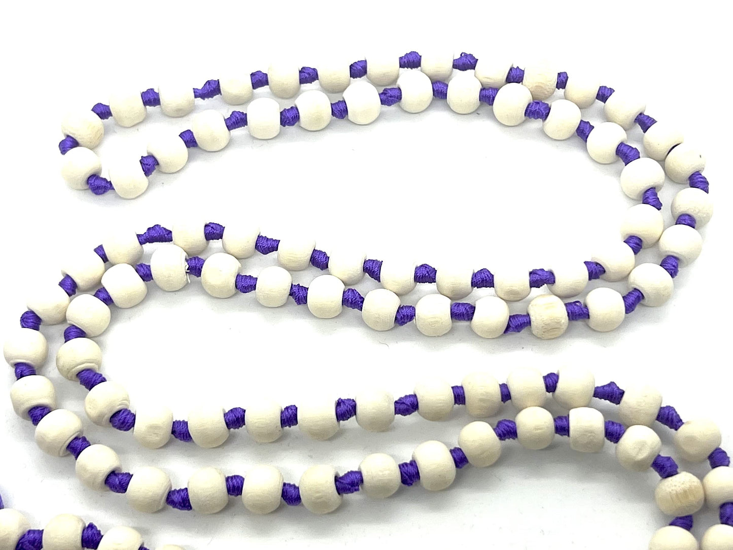 Tulsi Mala Beaded Necklace - Hand Knotted Tulasi Beads - 7 Chakra Mala (Purple String)