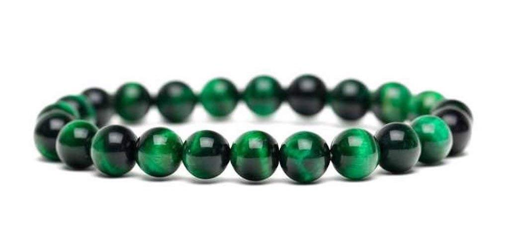 Handmade Gem Awake Your Kundalini || Semi Precious Gemstone || Round Beads Stretch Bracelet || 7" Unisex Bracelet (Green Tiger Eye)