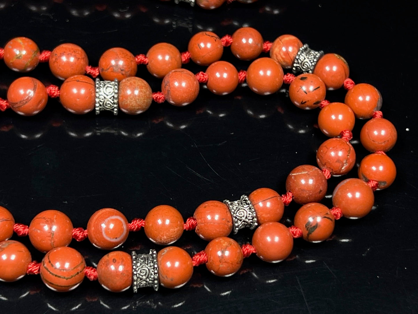 Hand Knotted Red Jasper Mala Necklace - 8mm, 108 Beads with Zinc Alloy Spacers - Leo & Virgo Birthstone - Multi-Chakra Alignment