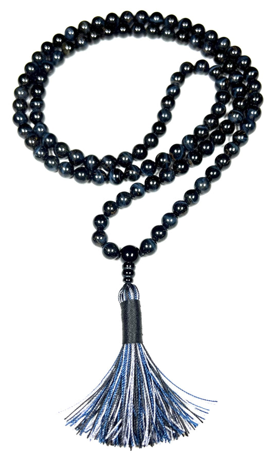 Handmade Tiger's Eye Mala Beads Necklace – 8mm 108 Beads – Multicolor Options – Solar Plexus Chakra & Zodiac Birthstones – Meditation Jewelry