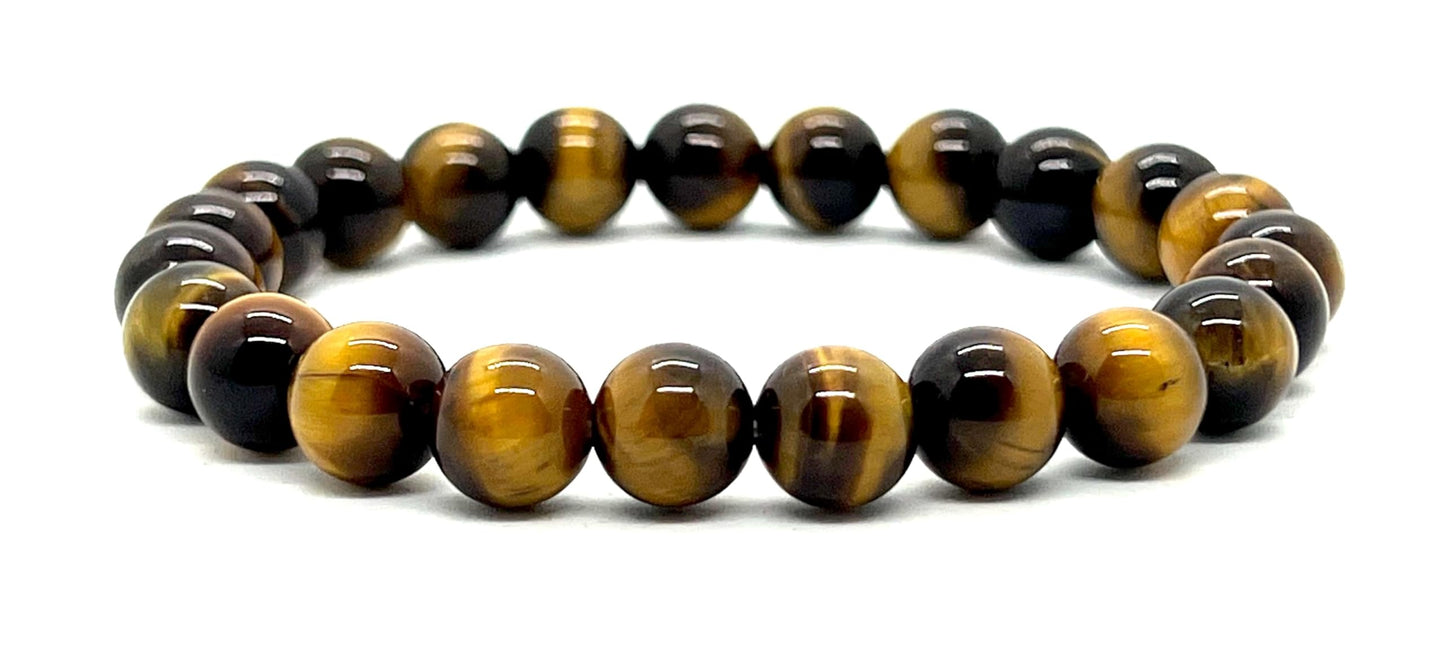 Tiger's Eye Stretch Bracelet – 8mm Beads – Multicolor Options – Solar Plexus Chakra & Zodiac Birthstones – Wrist Sizes 6-9 Inches