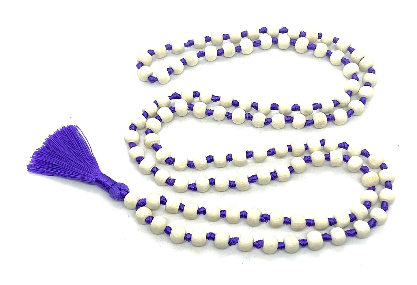 Tulsi Mala Beaded Necklace - Hand Knotted Tulasi Beads - 7 Chakra Mala (Purple String)